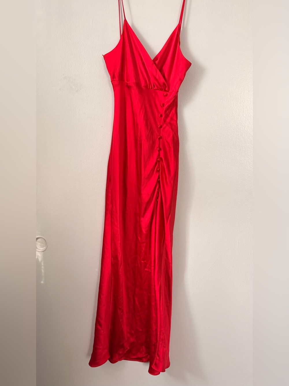 Zara Red Satin Spaghetti-Strap Maxi Dress